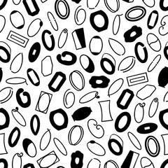 Black and white seamless pattern with the letter O in various styles, hand lettering.