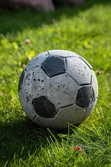 A concrete football on grass. --ar 2:3 --v 6