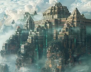 Quantum computing solving the riddles of ancient ruins, unlocking past civilizations - obrazy, fototapety, plakaty