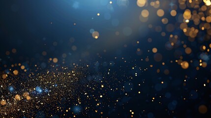 modern navy blue background with abstract dark blue and gold particle, christmas golden light shine...