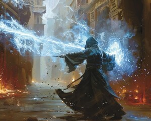 Sorcery battles against triad forces, magic clashing with underworld power - obrazy, fototapety, plakaty