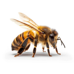 Honey bee isolated on white background. Closeup detailed macro shot. 