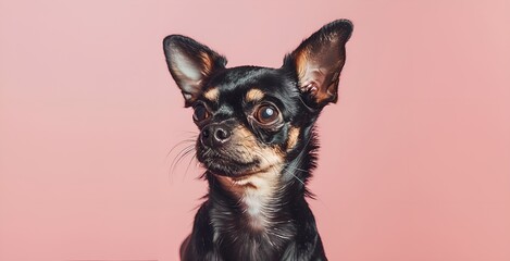 Funny portrait of a cute chihuahua dog on a pink background - obrazy, fototapety, plakaty