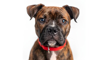 Portrait of a boxer dog looking at the camera on white background