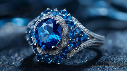 Fototapeta premium Vintage Blue Sapphire Ring