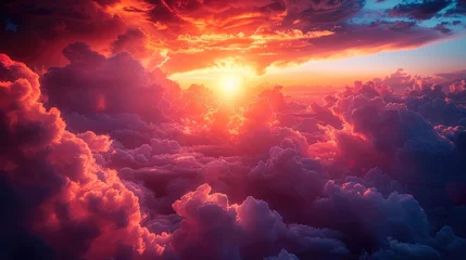 Schilderijen op glas Sun Setting Over Clouds in Sky © easybanana