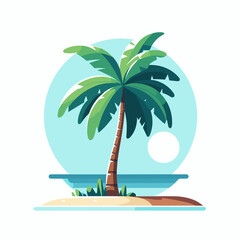 coconut tree with island surrounded the sea flat vector