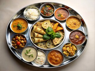 Indian thali chicken and vegetables