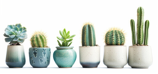Potted plants, cactus flower plant set on white background
