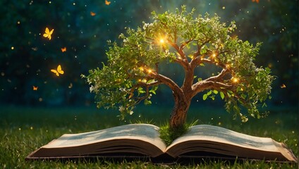 open book and tree