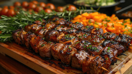 Close Up of Skewer of Meat and Vegetables
