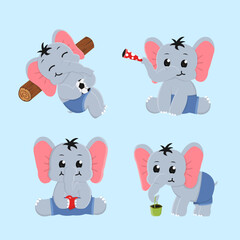 Set different cute elephant doing different activity