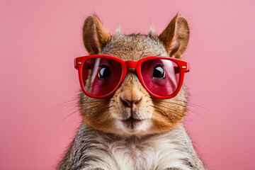 squirrel wearing red glasses
