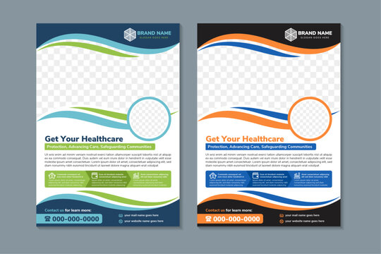 collection of Healthcare cover a4 template design for a report and medical flyer, Magazine, Poster, Corporate Presentation, Portfolio, Flyer, infographic, icon, vertical layout modern, photo space