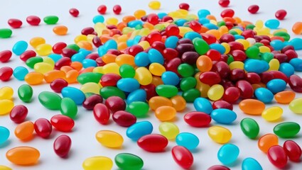 Fototapeta na wymiar Colorful jelly beans background. Top view. Jelly candy background.