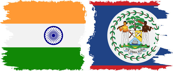 Belize and India grunge flags connection vector