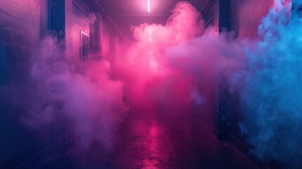 coloured smoke hanging in the hallway at night