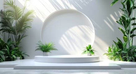 white desk with plants in the center