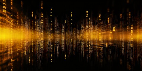 Yellow digital binary data on computer screen background