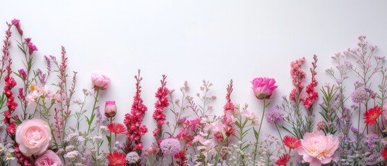 Spring floral composition made of fresh colorful flowers on light pastel background.Generative AI