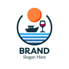 Logo Design with concept Sunset cruise, wine experience Logo. Vector Logo.