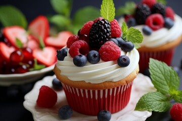 Set of cupcakes with fresh berries on the top - Powered by Adobe