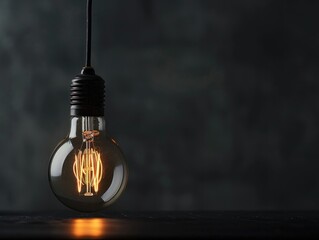 One of Lightbulb glowing among shutdown light bulb in dark area