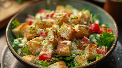 Appetizing Caesar salad in a plate