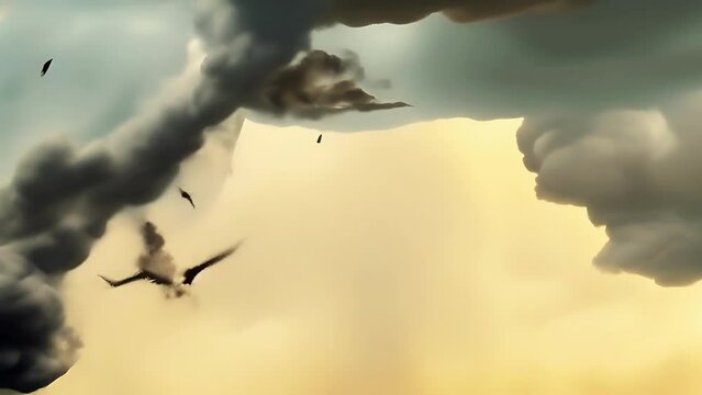 A powerful tornado with heavy clouds looming against a dark sky.
Concept: natural disasters and weather conditions, or the power of suddenness of natural phenomena.