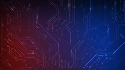 Animated circuit board. Digital technology background. Central computer processor CPU concept. Motherboard digital chip. PCB with free copy space for text or logo. Development 3D abstract backdrop