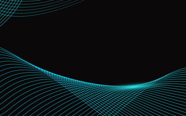 Abstract background with waves for banner. Web banner size. Vector background with lines. Element for design isolated on black. Black and blue. Ocean, water