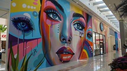 Whimsical murals depicting larger-than-life cosmetic products, capturing the imagination of all who pass by.