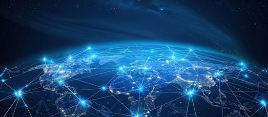 Naklejka na ściany i meble Global connection business network. digital technology background. generative AI image