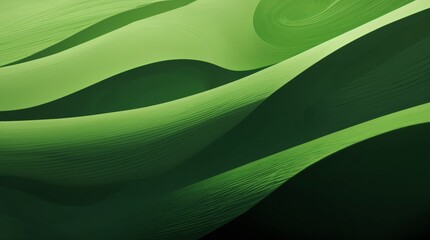 Green shapes undulate in an abstract landscape evoking movement and depth 