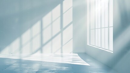 Obraz premium minimalist blurred natural light windows, shadow overlay on wall paper texture, elegant white background for product presentation