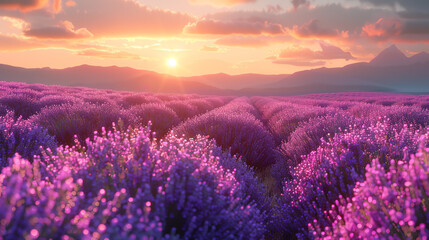 Fototapeta premium Fields of lavender swaying in the breeze, perfuming the air with their delicate fragrance.