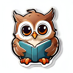 Fototapeta premium Cute owl reading a book. Vector illustration on white background.