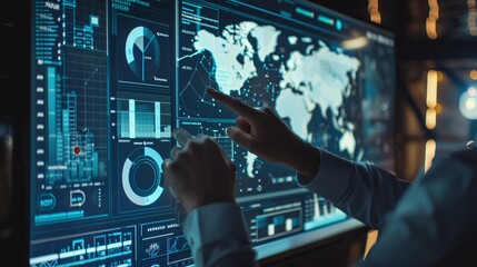 Fototapeta premium financial management technology with business finance data analytics graph, advisor using KPI dashboard on virtual screen