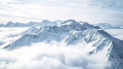 Fototapeta na wymiar Majestic snowy mountain peak above the clouds