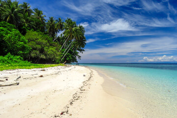 Clean beach of unpopulated Papaya Island in Nabire, Central Papua, Indonesia.