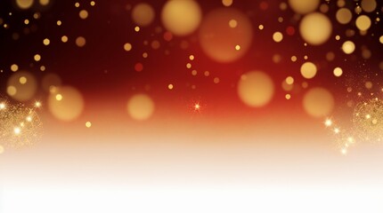 Red gradient backdrop decorated with festive golden sparkles and bokeh 