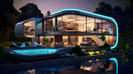 modern house with glasses