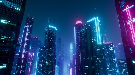 Night view of modern skyscrapers in Dubai, United Arab Emirates