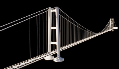 Bridge over the Strait of Messina, design and architecture, study of the deck, towers and suspensions. Architectural project. Bridge that will connect Sicily to Calabria. Italy. 3d rendering