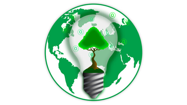 Renewable energy concept Earth Day or environment protection, Green energy innovation light bulb with future industry of power generation icon graphic interface, Preserve the world, renewable energy