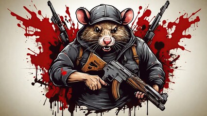 illustration vector artwork of angry rat logo cartoon grafiti style gothic for t shirt design