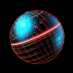 Metal Futuristic globe Sphere with glowing neon lines on dark background