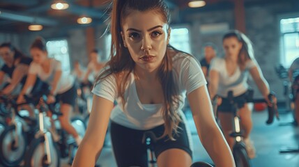 indoor biking for fitness a communal workout experience with a group of young athletic individuals at the gym