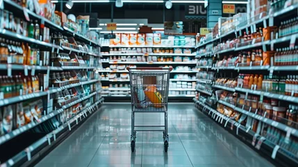 Papier Peint photo autocollant Pain Supermarket aisle emphasizing the consumerism aspect of shopping with sharp clean lines