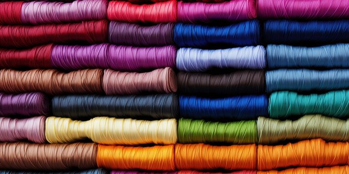 threads in a tailor textile fabric colorful coat background.